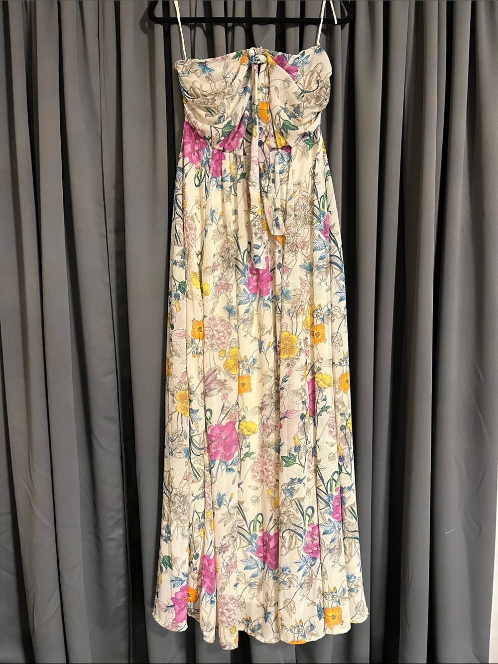 H&M Strapless Floral Maxi Dress in Cream with Pink & Yellow Flowers